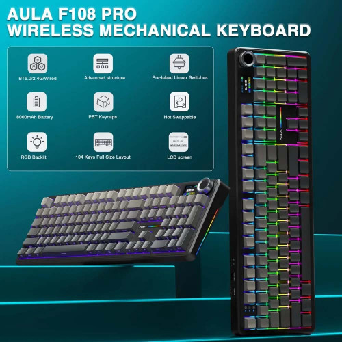 AULA F108 Mexaniki Simsiz Oyun Klaviaturası