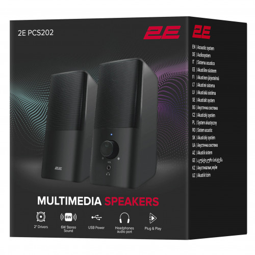 2E Multimedia dinamik PCS202, 2.0, USB, Qara (2E-PCS202BK)
